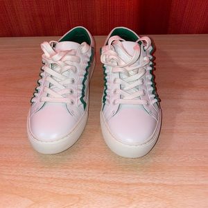TORY BURCH Leather Ruffle Embellishment Sneakers